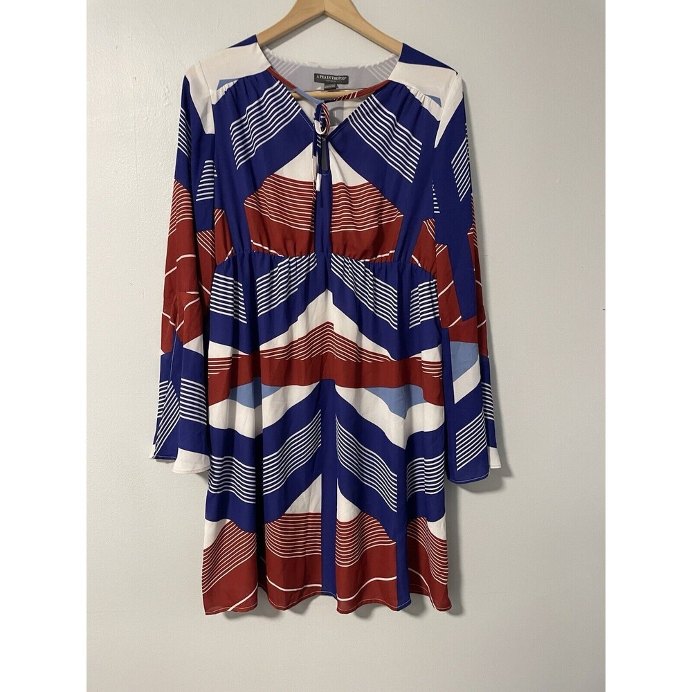 A Pea in the Pod Women's Maternity Dress Red‎ White Blue Short L NWT